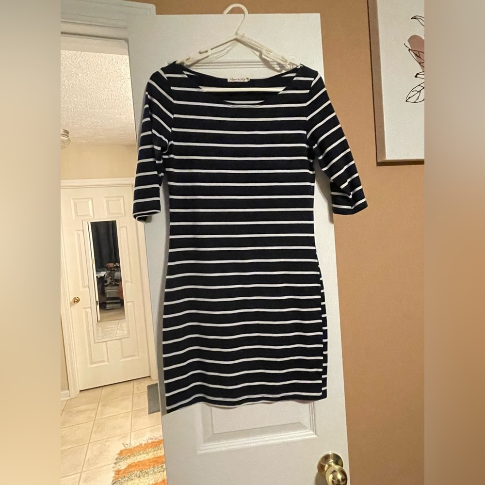 Navy & white bodycon dress, size M